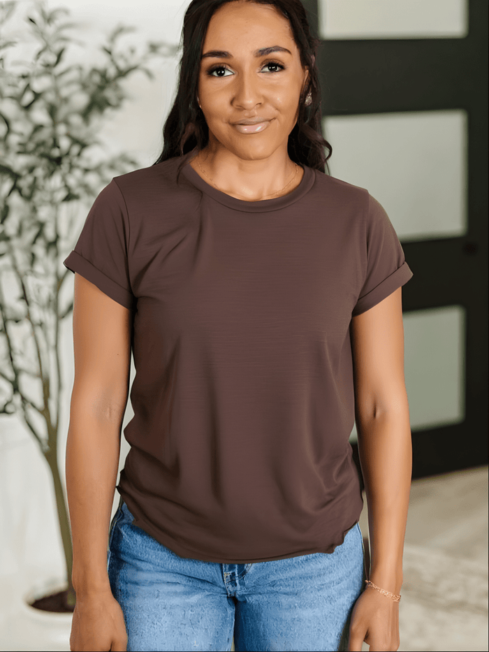 Gwen Short Sleeve Lettuce Edge Tee - Chocolate