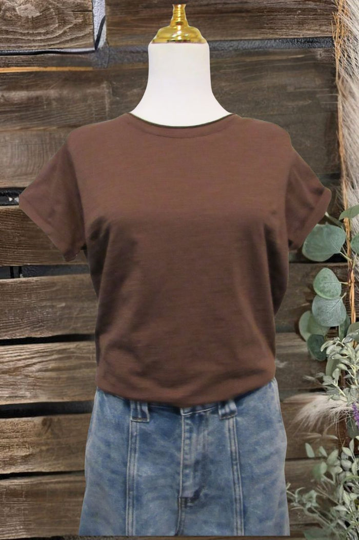 Gwen Short Sleeve Lettuce Edge Tee - Chocolate
