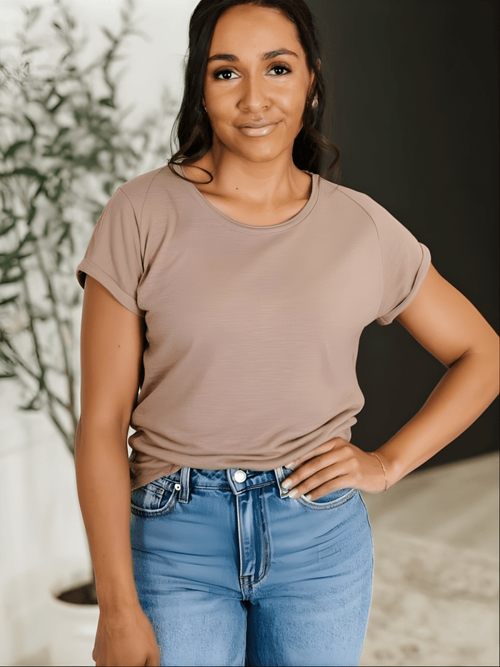Gwen Short Sleeve Lettuce Edge Tee - Oat