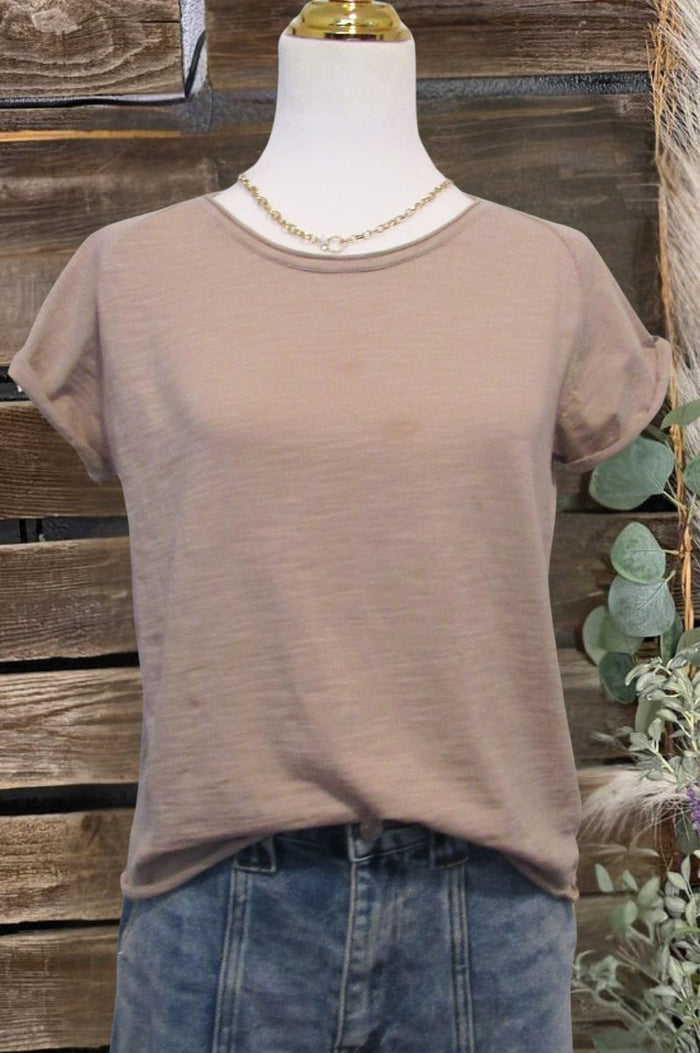 Gwen Short Sleeve Lettuce Edge Tee - Oat