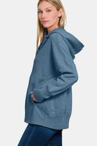 Half Snap Long Sleeve Hoodie with Kangaroo Pocket