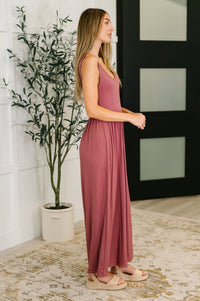 Head to Toe Gathered Wide Leg Jumpsuit in Mauve