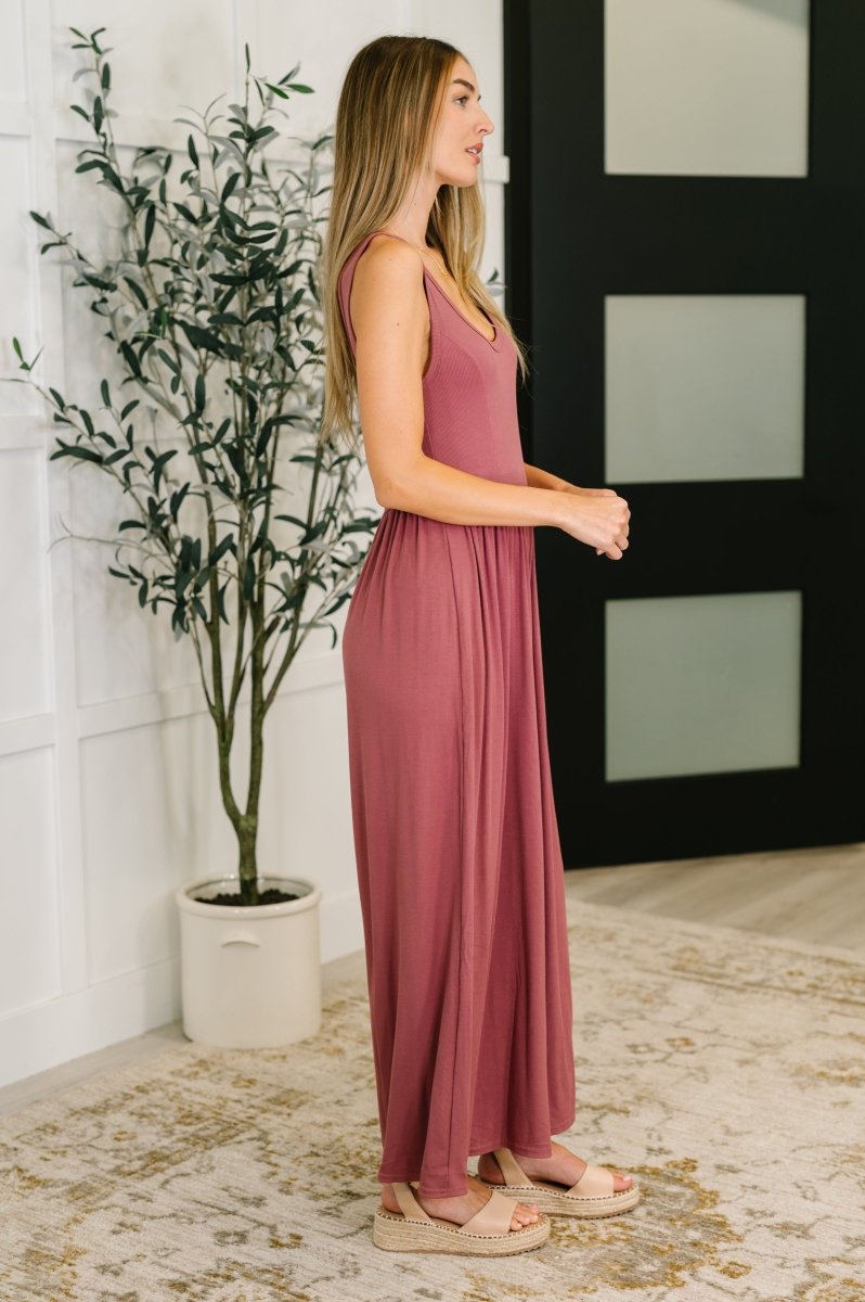 Head to Toe Gathered Wide Leg Jumpsuit in Mauve
