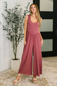 Head to Toe Gathered Wide Leg Jumpsuit in Mauve