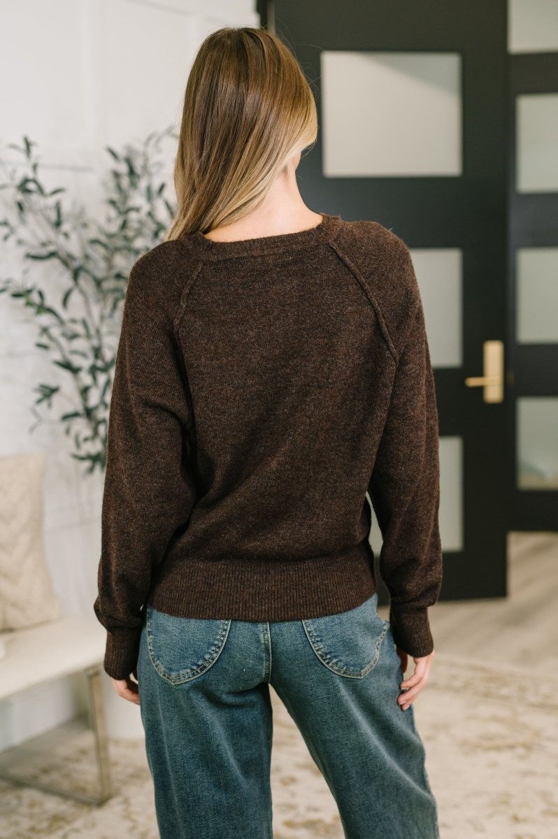 Henley Brushed Pullover in Dark Brown