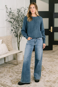 Henley Brushed Pullover in Dusty Blue
