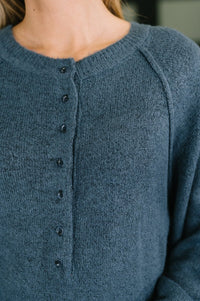 Henley Brushed Pullover in Dusty Blue