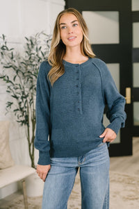 Henley Brushed Pullover in Dusty Blue