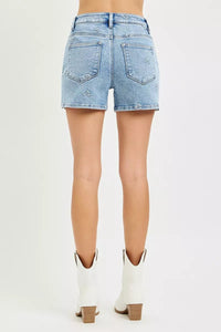High Rise Denim Shorts with Embroidered Detail
