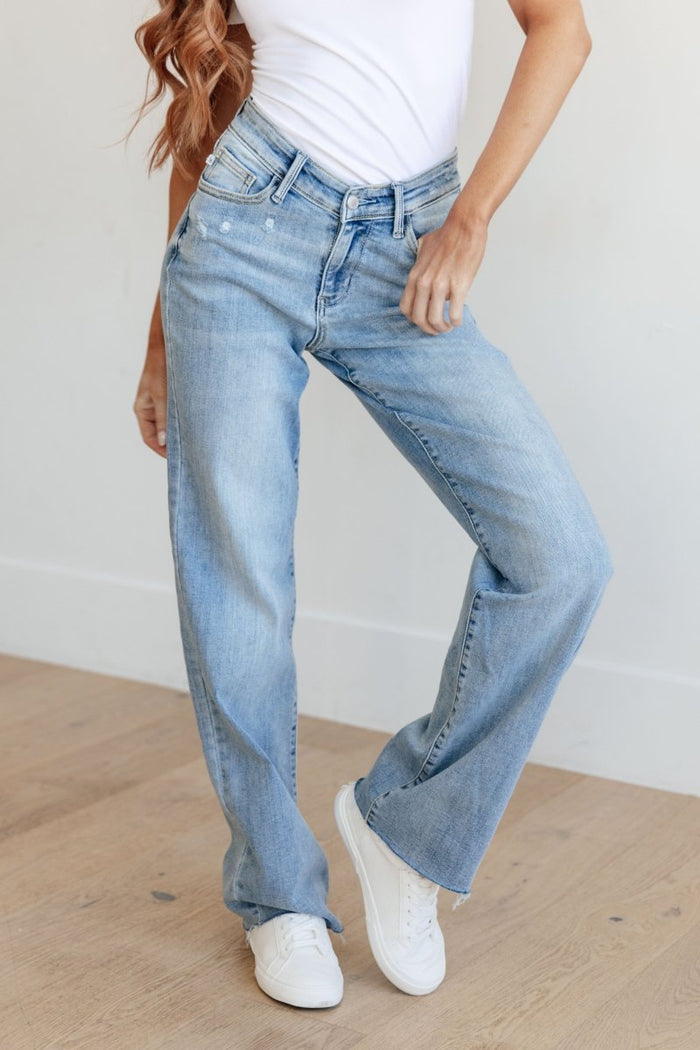 High Rise V Front Waistband Straight Jeans