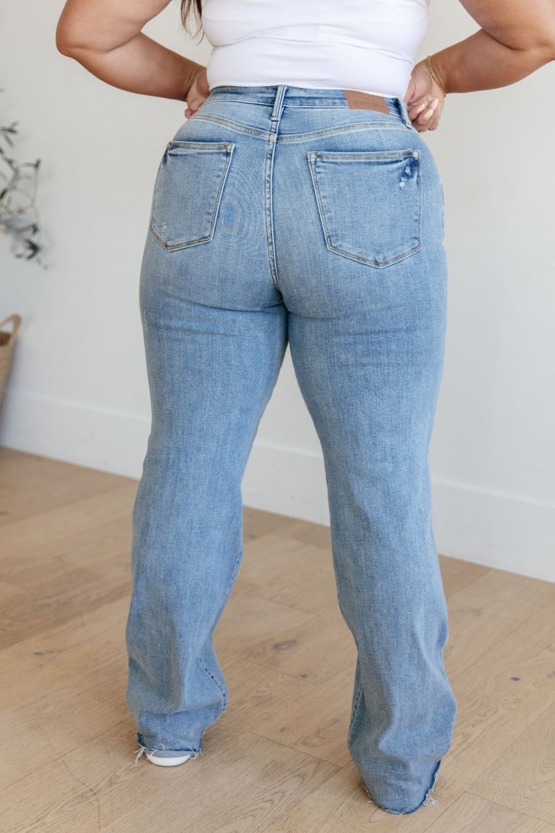 High Rise V Front Waistband Straight Jeans