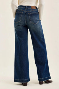 High Waist Wide Jeans with Front Patch Tab Closure