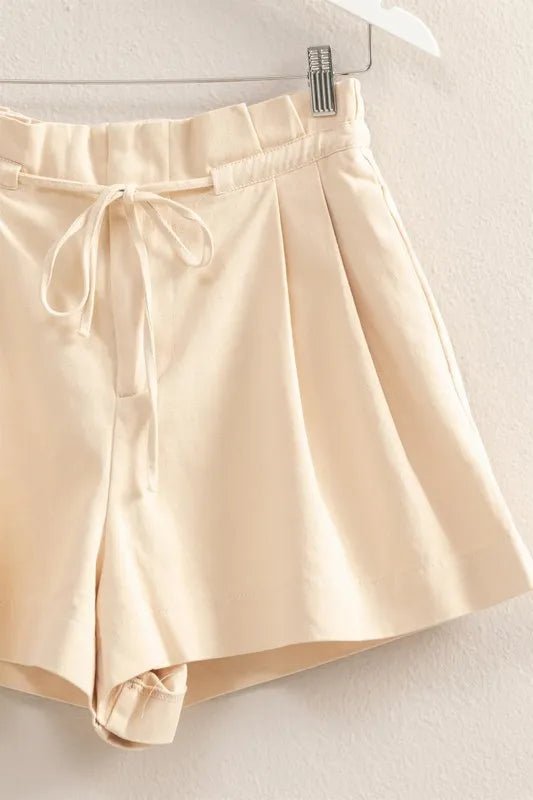 High - Waisted Washed Twill Paperbag Shorts - Minnie's Treasure Boutique