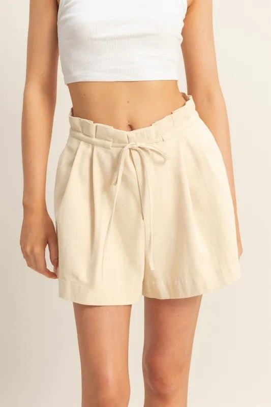 High - Waisted Washed Twill Paperbag Shorts - Minnie's Treasure Boutique