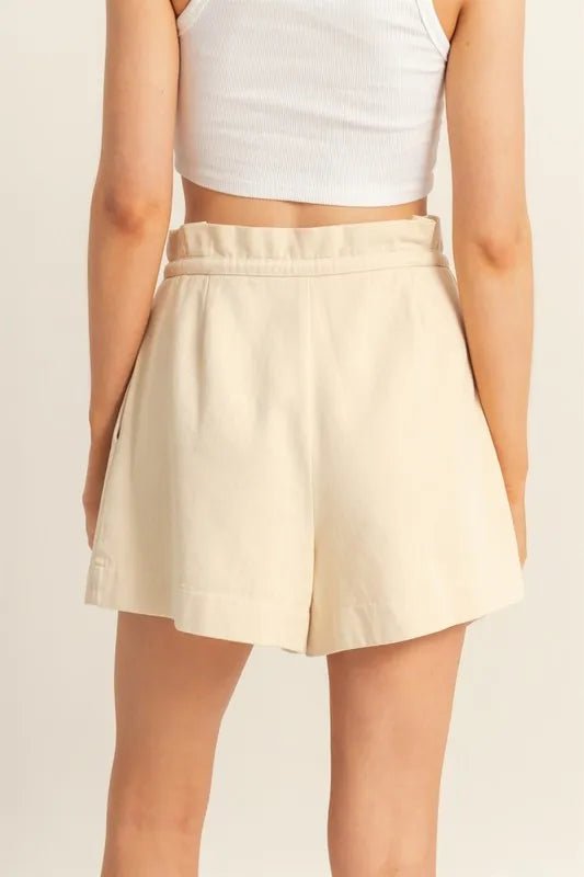 High - Waisted Washed Twill Paperbag Shorts - Minnie's Treasure Boutique