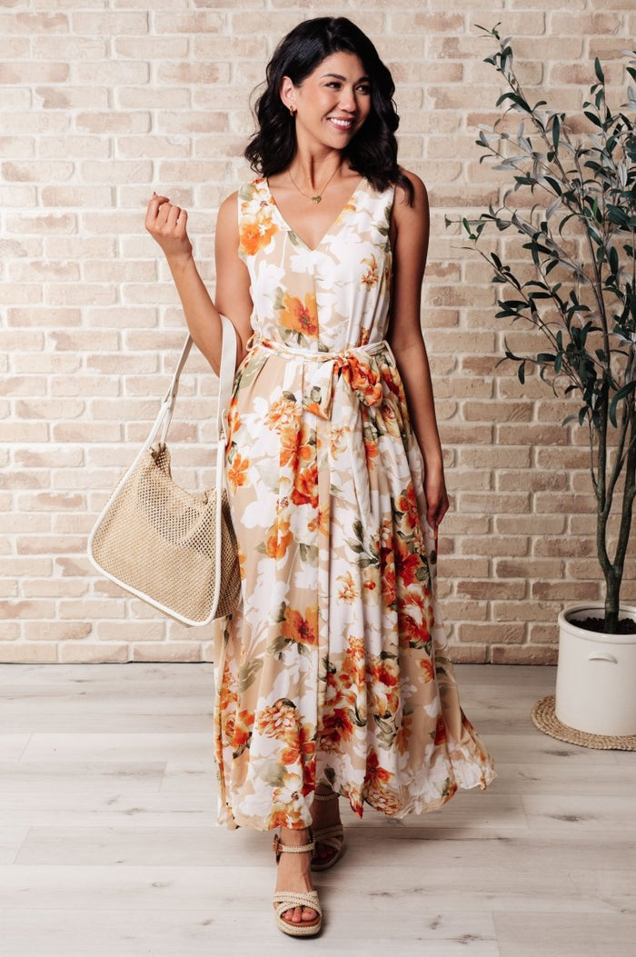 It's All Sunshine V - Neck Floral Dress in Orange