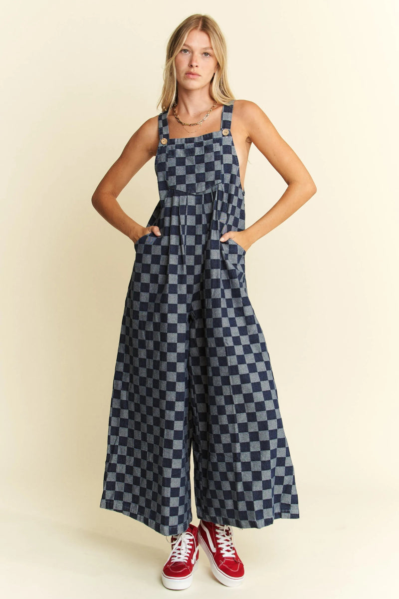 Jane Denim Checkered Jumpsuit - Minnie's Treasure Boutique