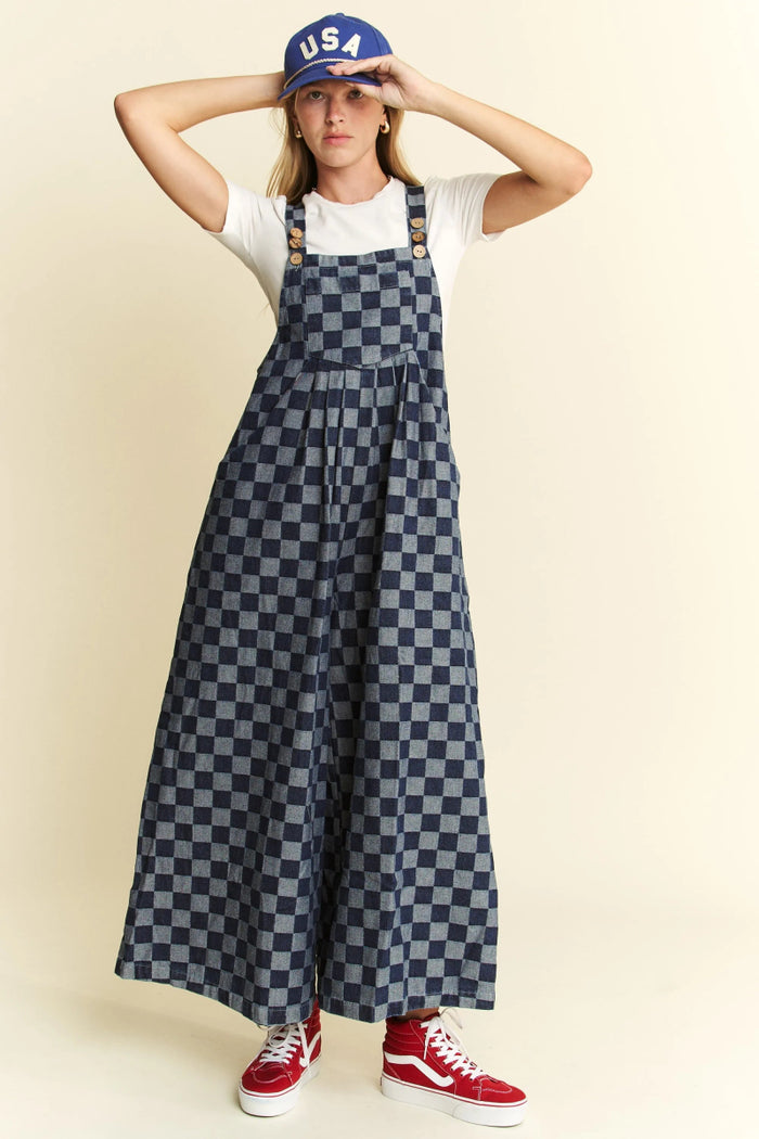 Jane Denim Checkered Jumpsuit - Minnie's Treasure Boutique