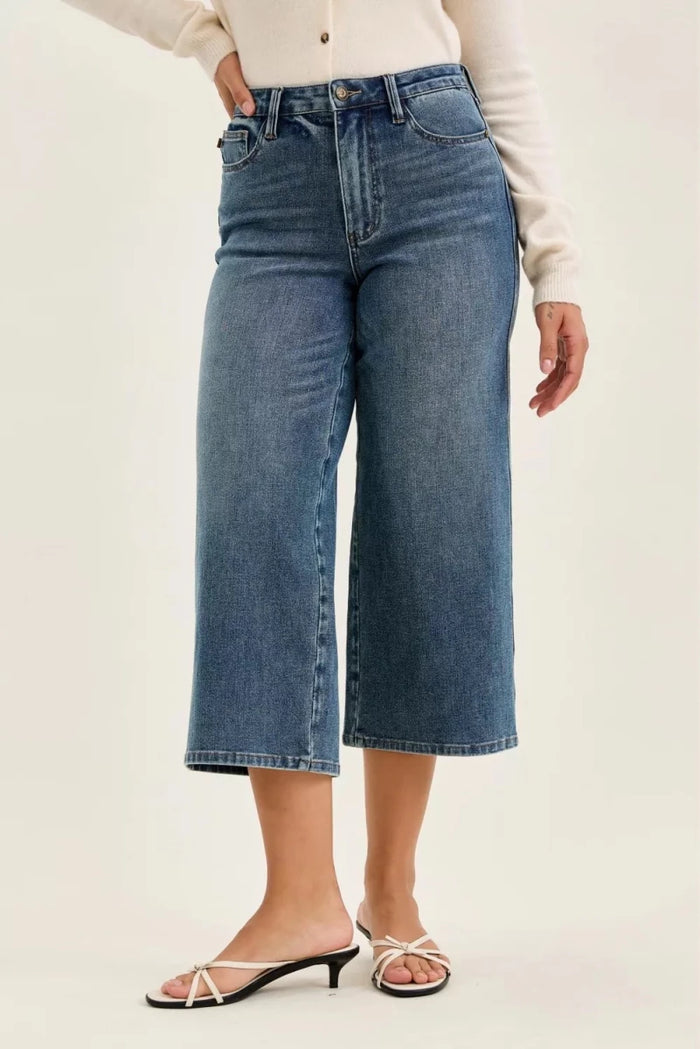 Judy Blue High Waist Wide Crop Fade Jeans