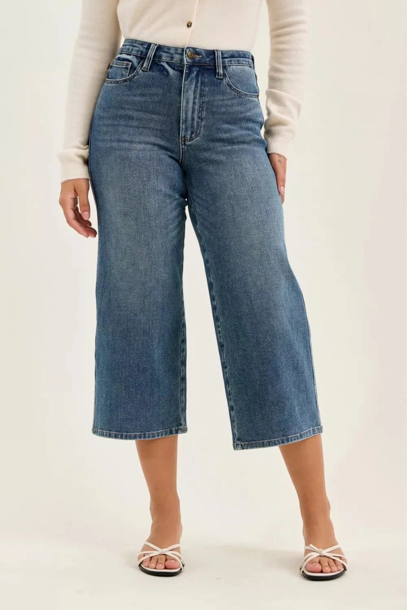 Judy Blue High Waist Wide Crop Fade Jeans