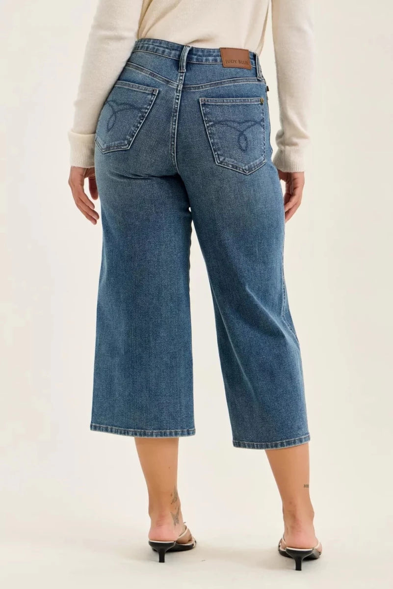 Judy Blue High Waist Wide Crop Fade Jeans