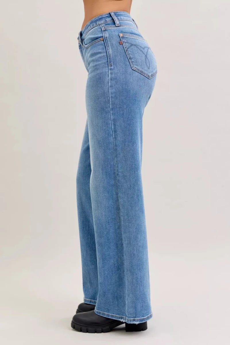 Judy Blue Mid Rise Retro Wide Leg Jeans
