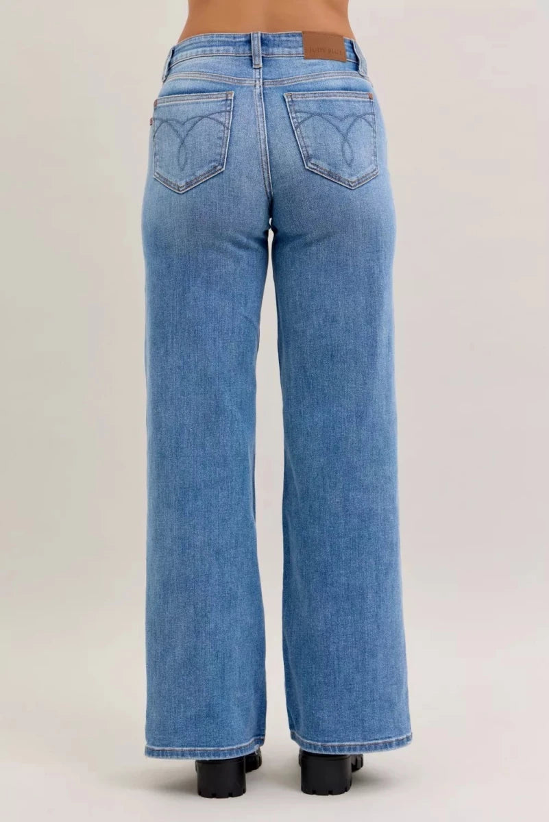 Judy Blue Mid Rise Retro Wide Leg Jeans
