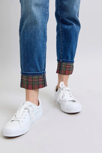 Judy Blue Plaid Print Cuff Bf Jeans