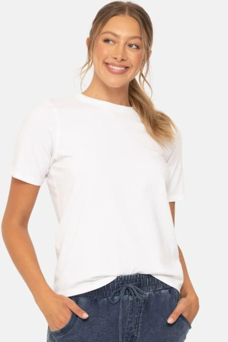 Kailey Round Neck Short Sleeve T-Shirt In White - Minnie's Treasure Boutique