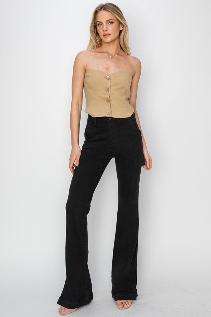 Kaley High Rise Side Slit Cargo Bootcut Jeans