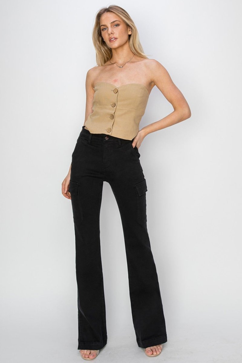 Kaley High Rise Side Slit Cargo Bootcut Jeans