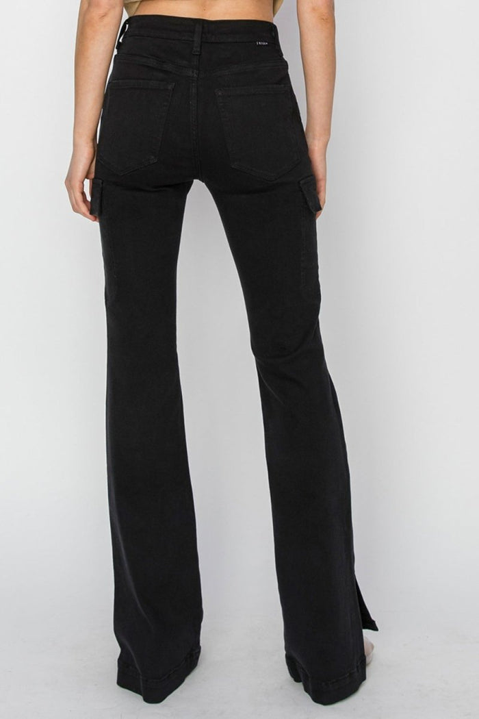 Kaley High Rise Side Slit Cargo Bootcut Jeans