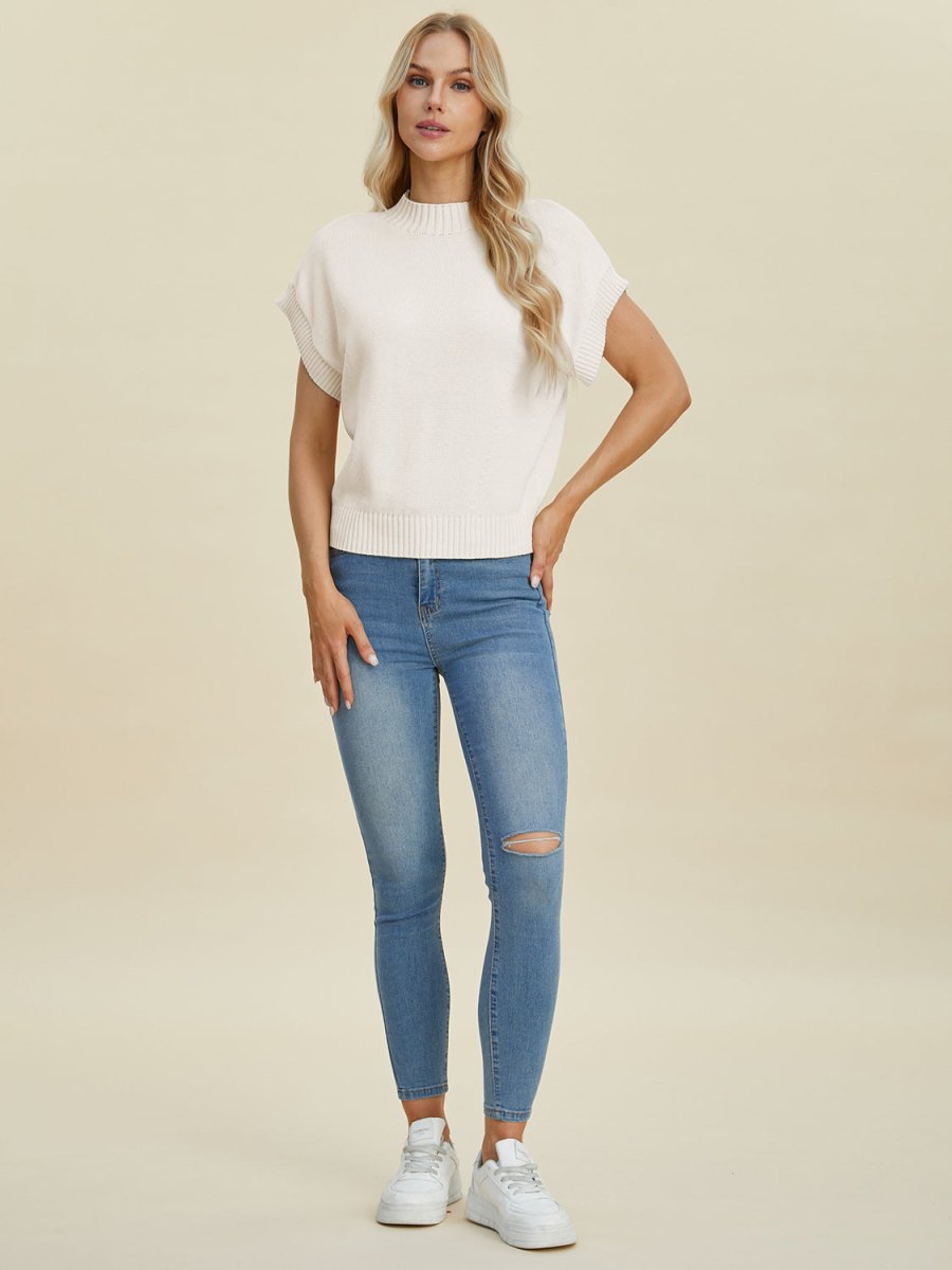 Kayla Mock Neck Short Sleeve Sweater