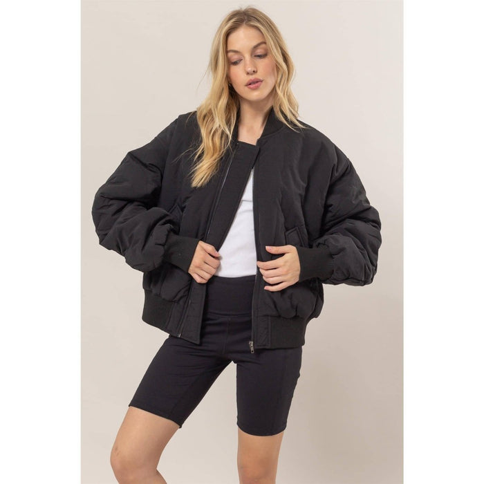 Keep It Warm Bomber Puffer Jacket - Black