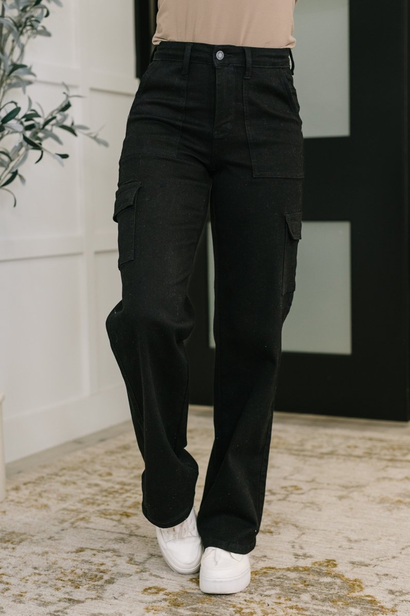Keira High Waist Cargo Pants in Black