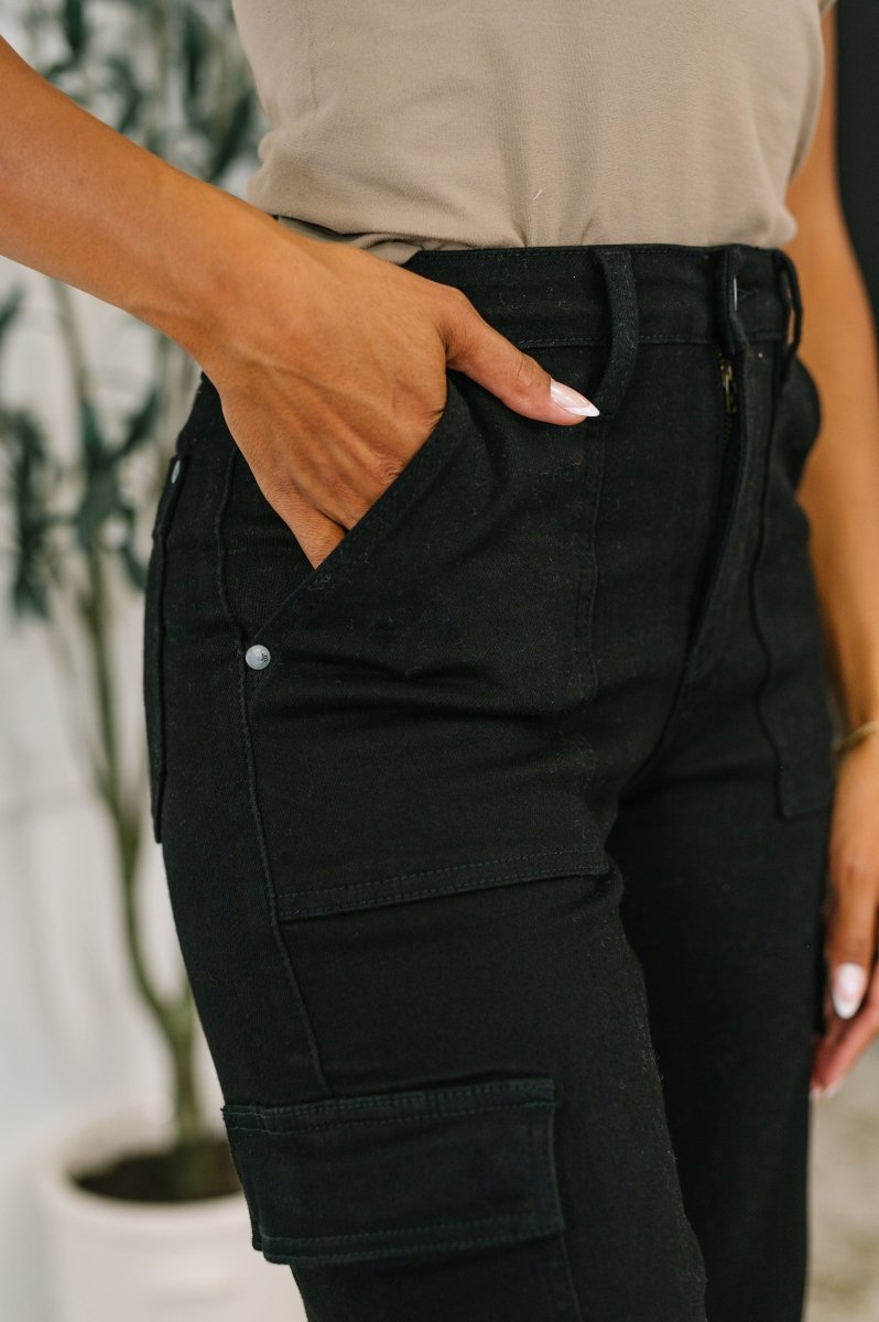 Keira High Waist Cargo Pants in Black