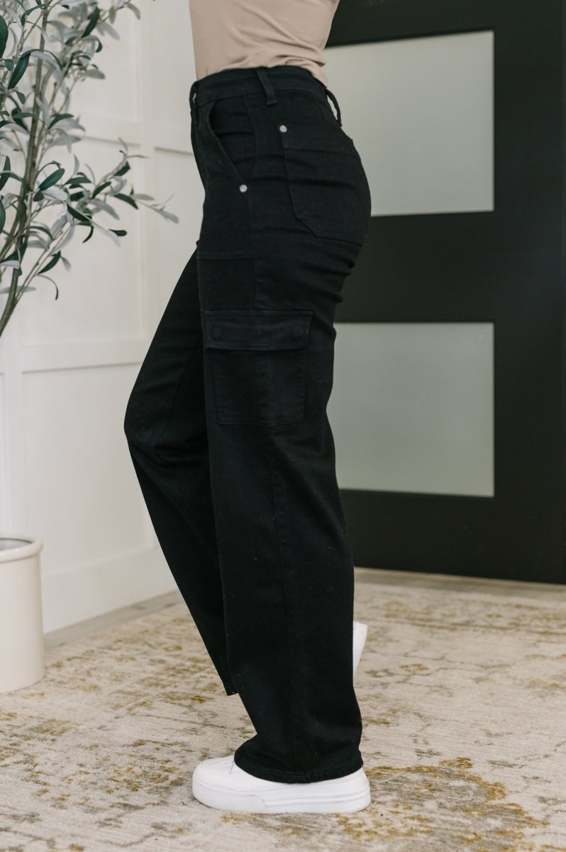Keira High Waist Cargo Pants in Black