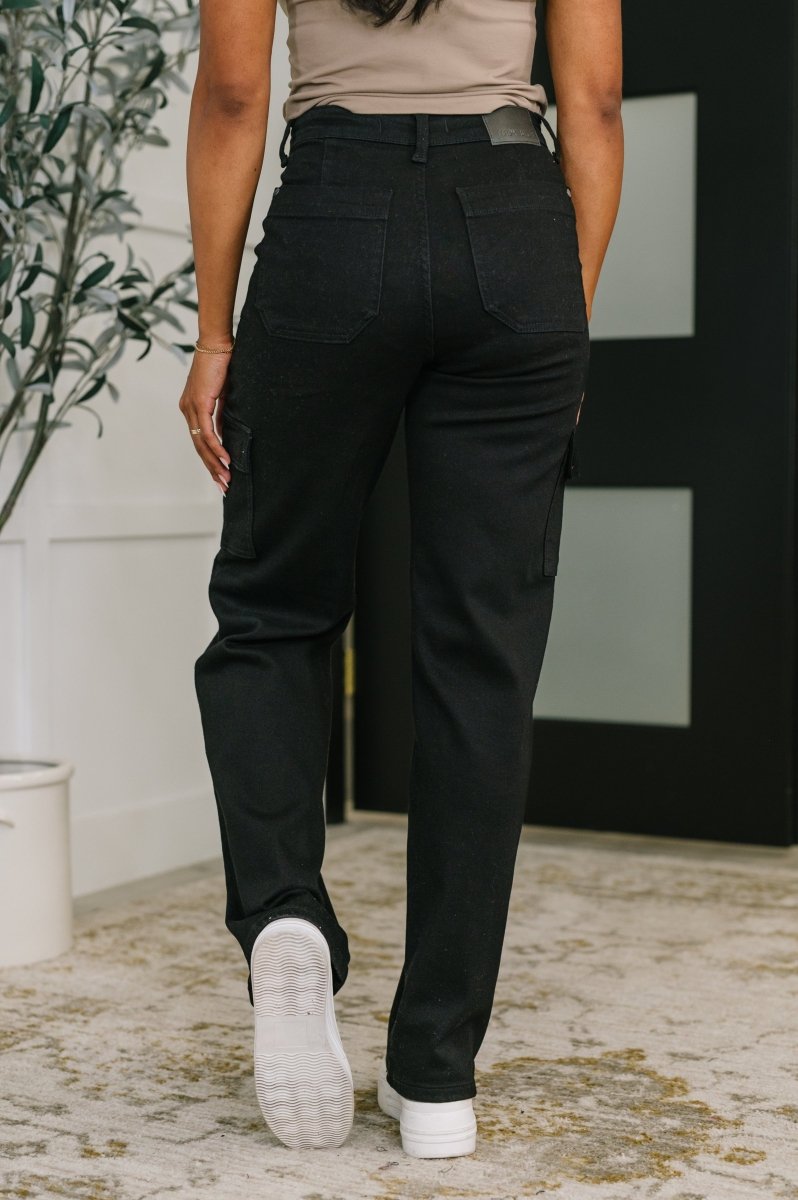 Keira High Waist Cargo Pants in Black