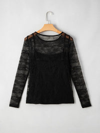Lace Crochet Mesh Patched Slim Fit Long Sleeve Top