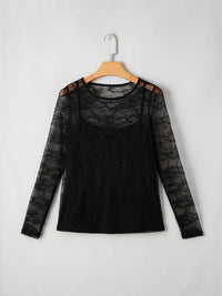 Lace Crochet Mesh Patched Slim Fit Long Sleeve Top