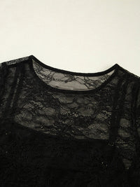 Lace Crochet Mesh Patched Slim Fit Long Sleeve Top