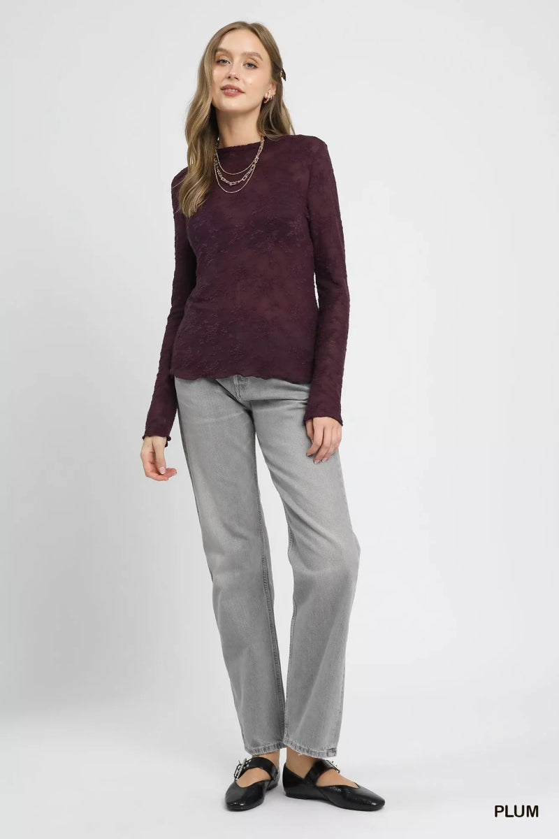 Lace Sheer Long Sleeve Top