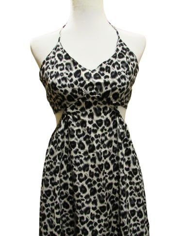 Leopard Print Cut - Out Deep V Maxi Dress