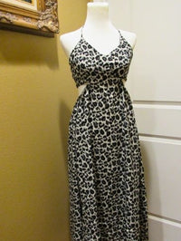 Leopard Print Cut - Out Deep V Maxi Dress