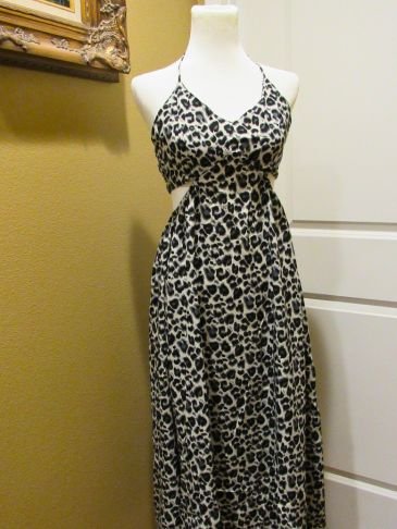 Leopard Print Cut - Out Deep V Maxi Dress