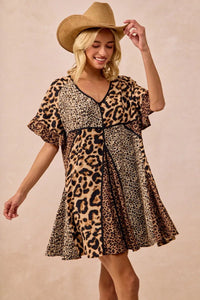 Leopard Prints Mix and Match Short Sleeves Dress - Minnie's Treasure Boutique
