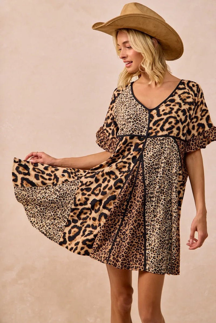 Leopard Prints Mix and Match Short Sleeves Dress - Minnie's Treasure Boutique