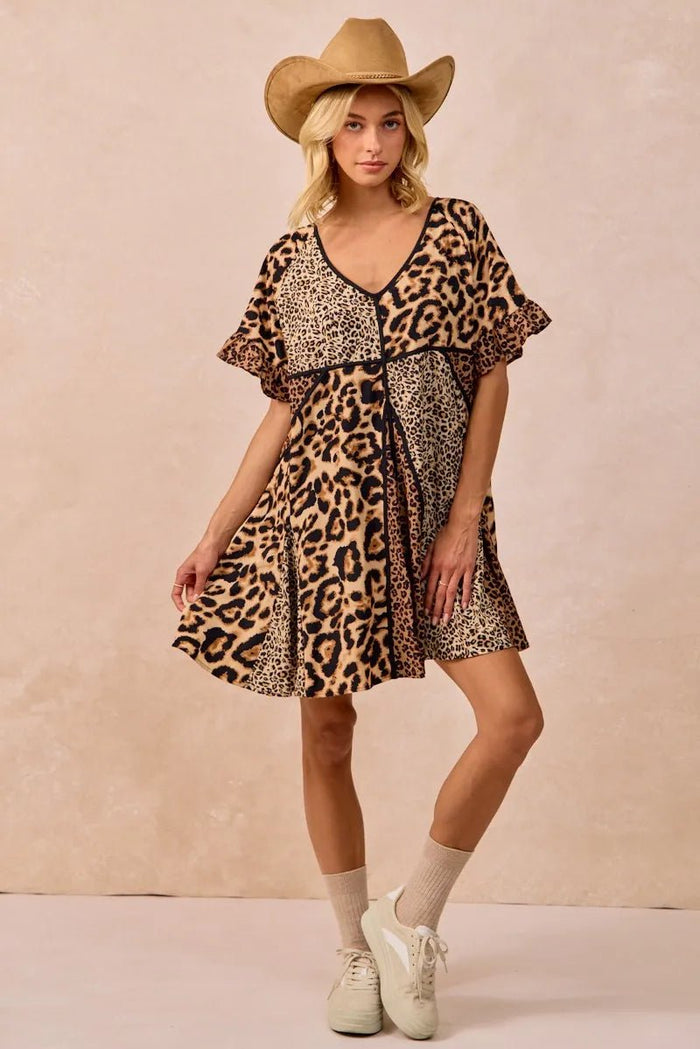 Leopard Prints Mix and Match Short Sleeves Dress - Minnie's Treasure Boutique