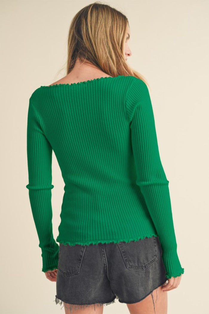 Lettuce Hem Scoop Neck Long Sleeve Knit Top - Minnie's Treasure Boutique