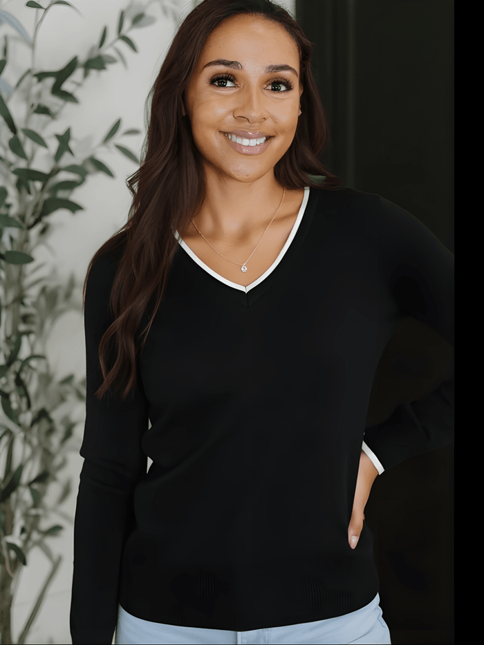 Lexi Varsity Style V Neck Top